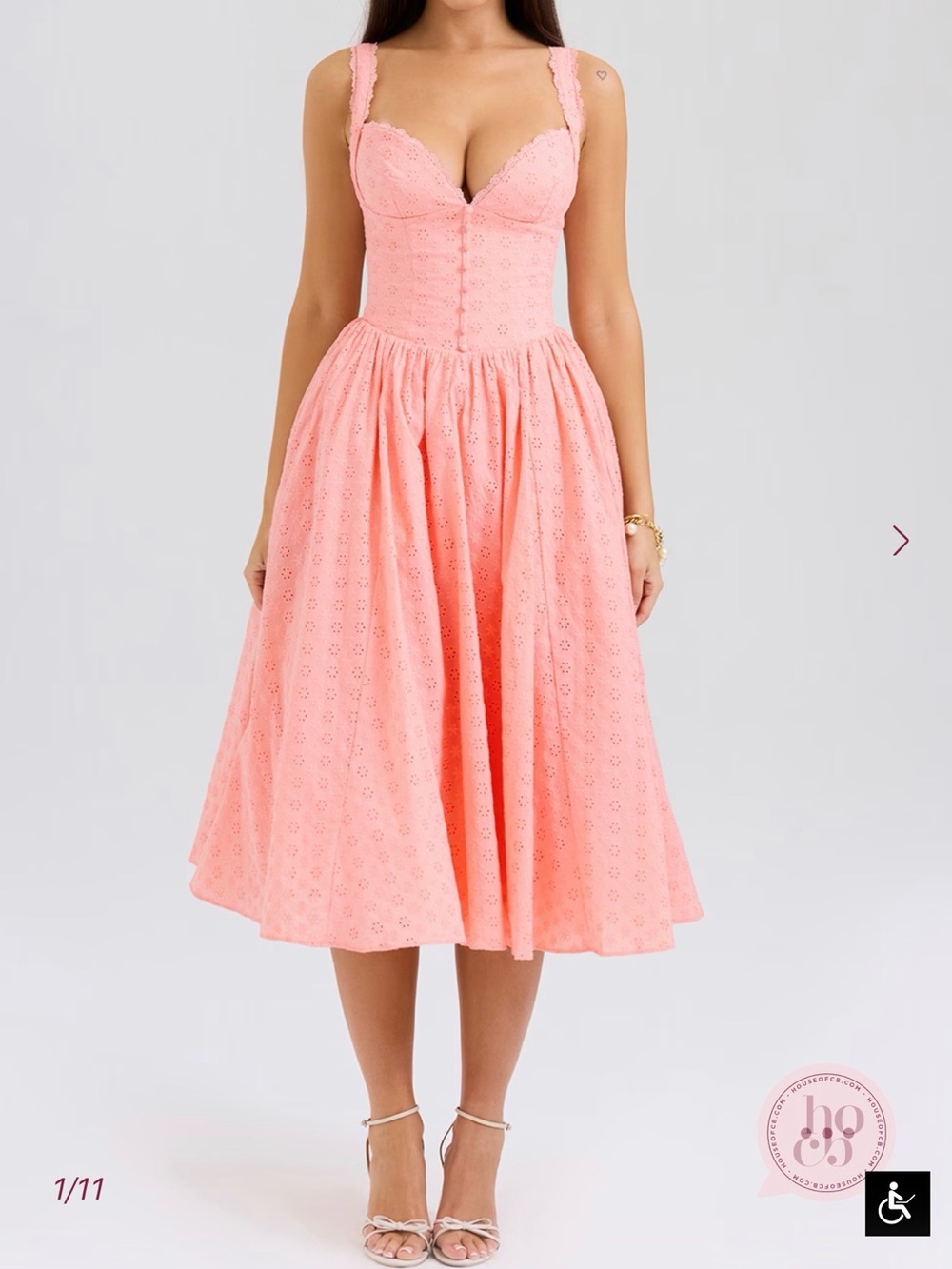 House of CB Pink Eyelet Midi Dress